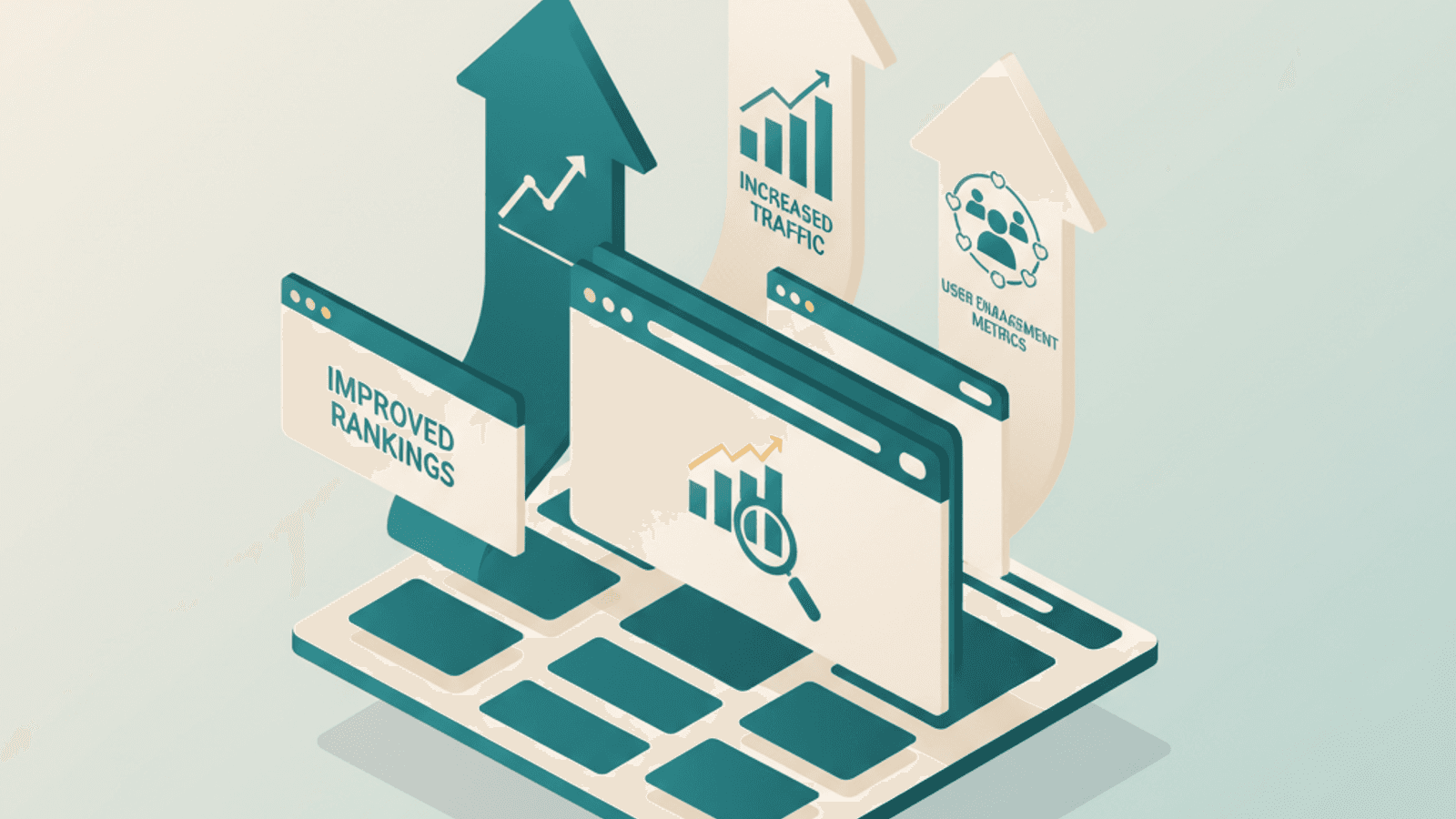 Isometric illustration for on page seo benefits article