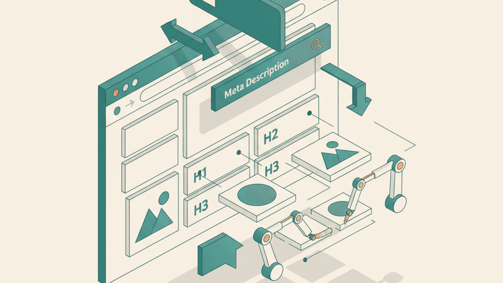 Isometric illustration for on page seo article