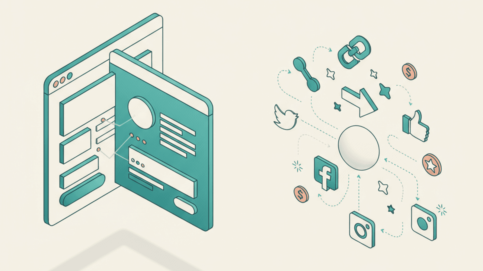 Isometric illustration for on page vs off page seo article
