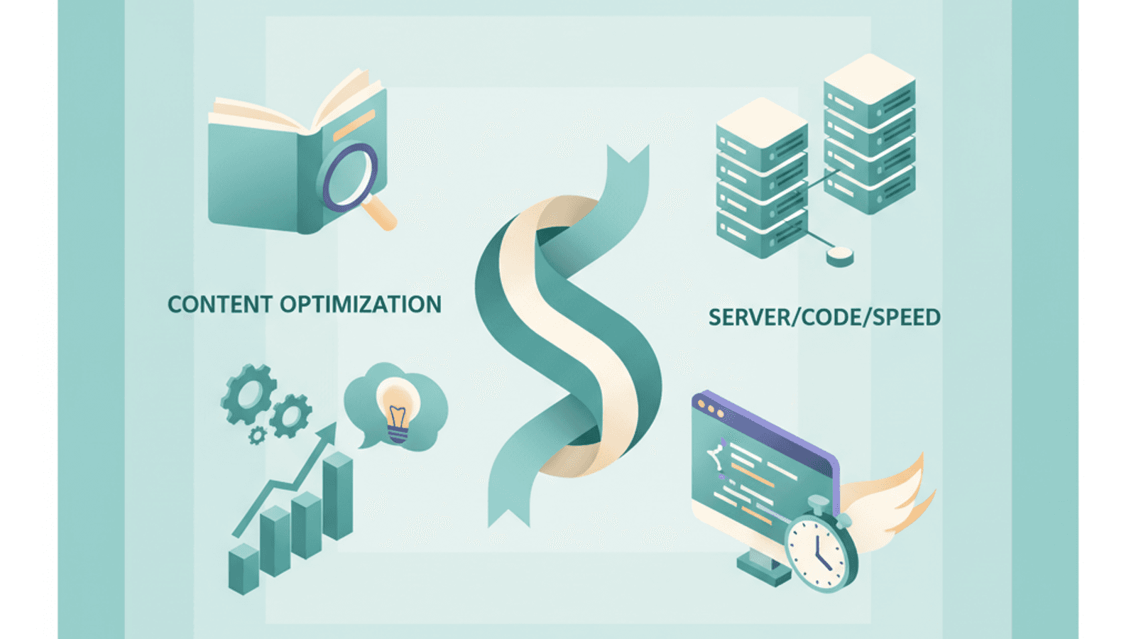 Isometric illustration for on page vs technical seo article