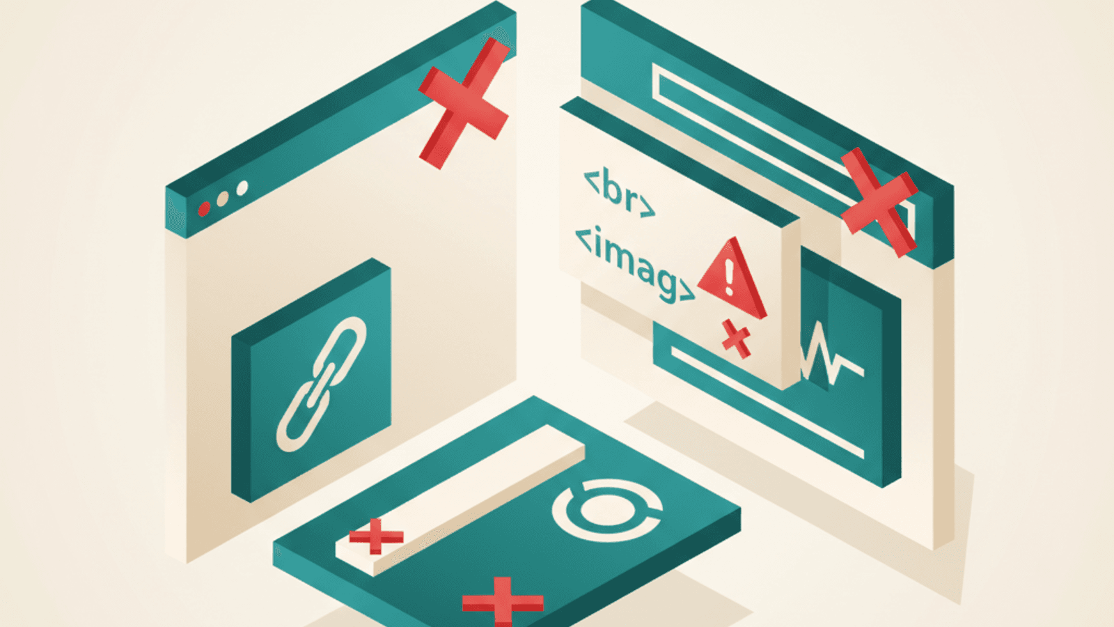 Isometric illustration for on page seo mistakes article
